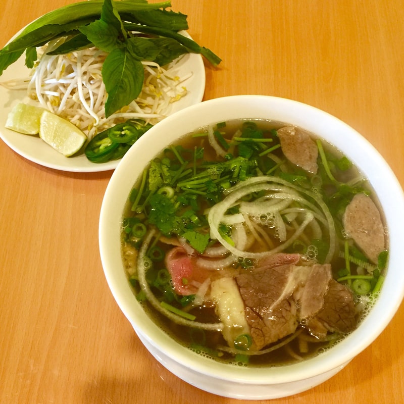 P1. Traditional Vietnamese Full Flavor PHO with Rare Steak, Welldone Brisket, Flank, Fatty Brisket, Tendon, Meatball & Tripe